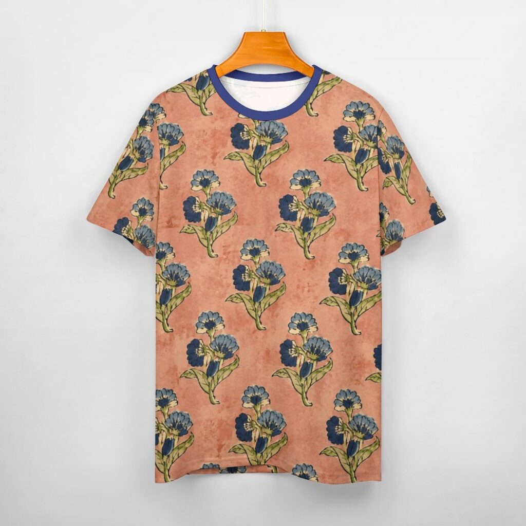 All over mugal print sanganeri bagru indian art Hand paisley print tee shirt.