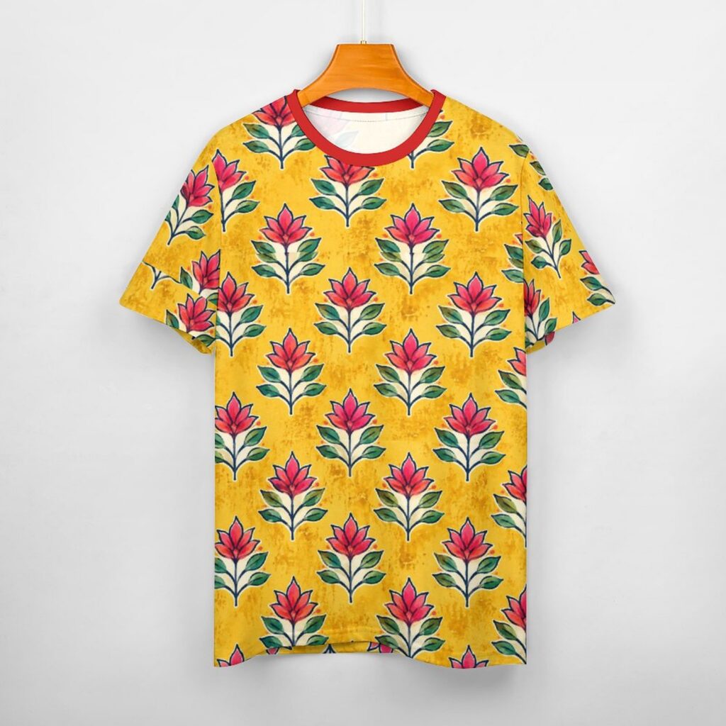 How to Avoid Common Mistakes When Choosing Comfortable and Stylish Cotton T-Shirts with Ethnic Bagru Sanganeri Prints for Everyday Wear All over mugal print sanganeri bagru indian art Hand Block paisley print tee shirt.