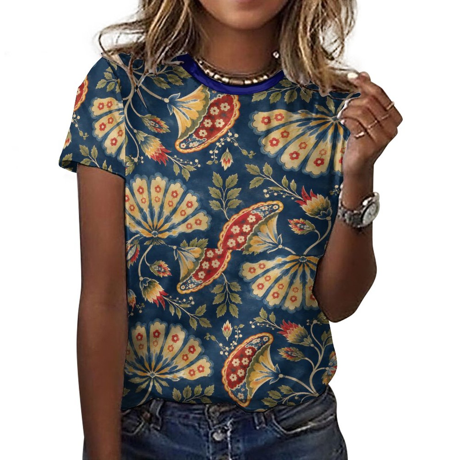 All over mugal print sanganeri bagru indian art Hand paisley print tee shirt. All over mugal print sanganeri bagru indian art Hand paisley print tee shirt.