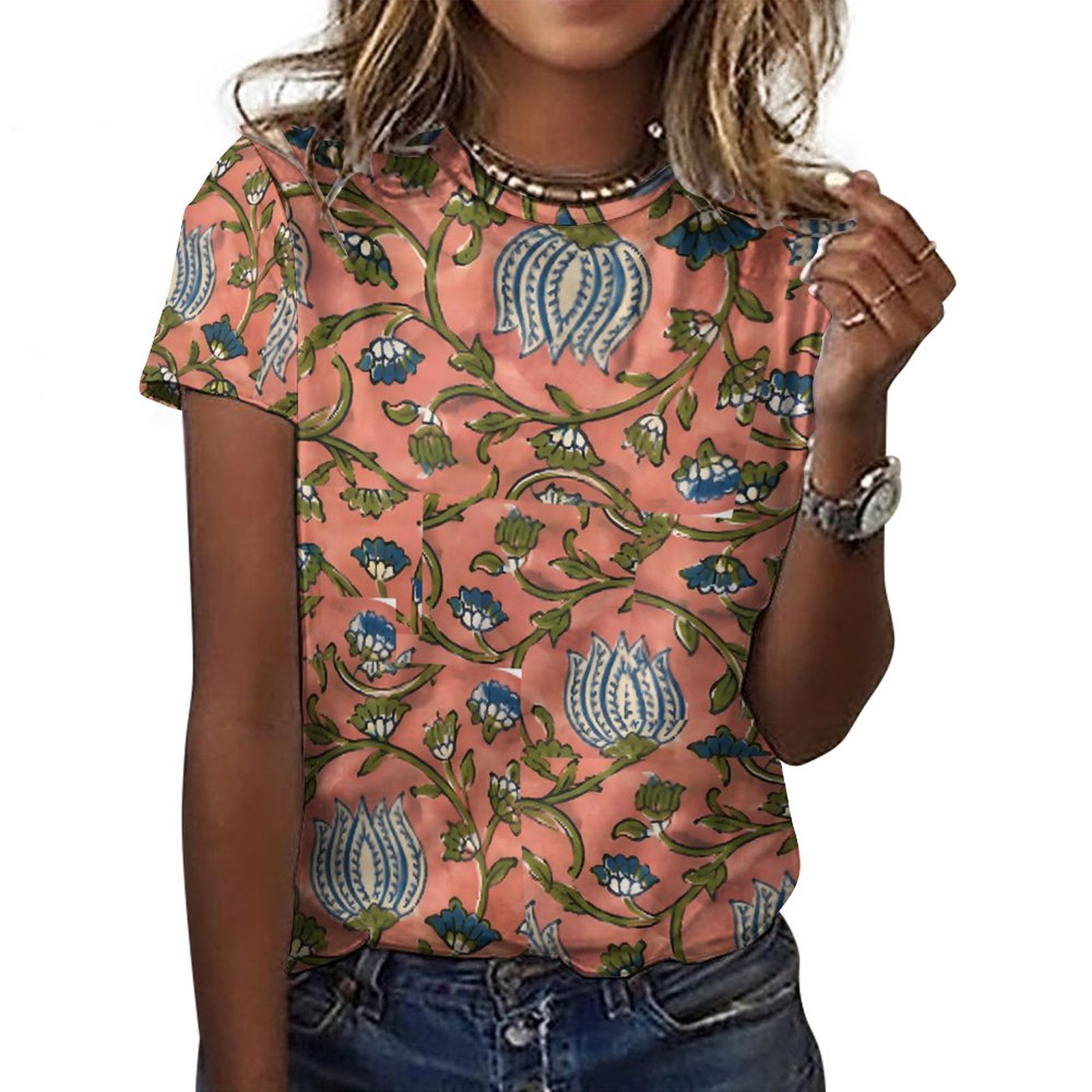 All over mugal print sanganeri bagru indian art paisley print tee shirt. All over mugal print sanganeri bagru indian art paisley print tee shirt.