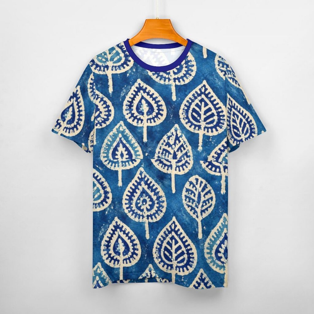All over mugal print sanganeri bagru indian art paisley print tee shirt.