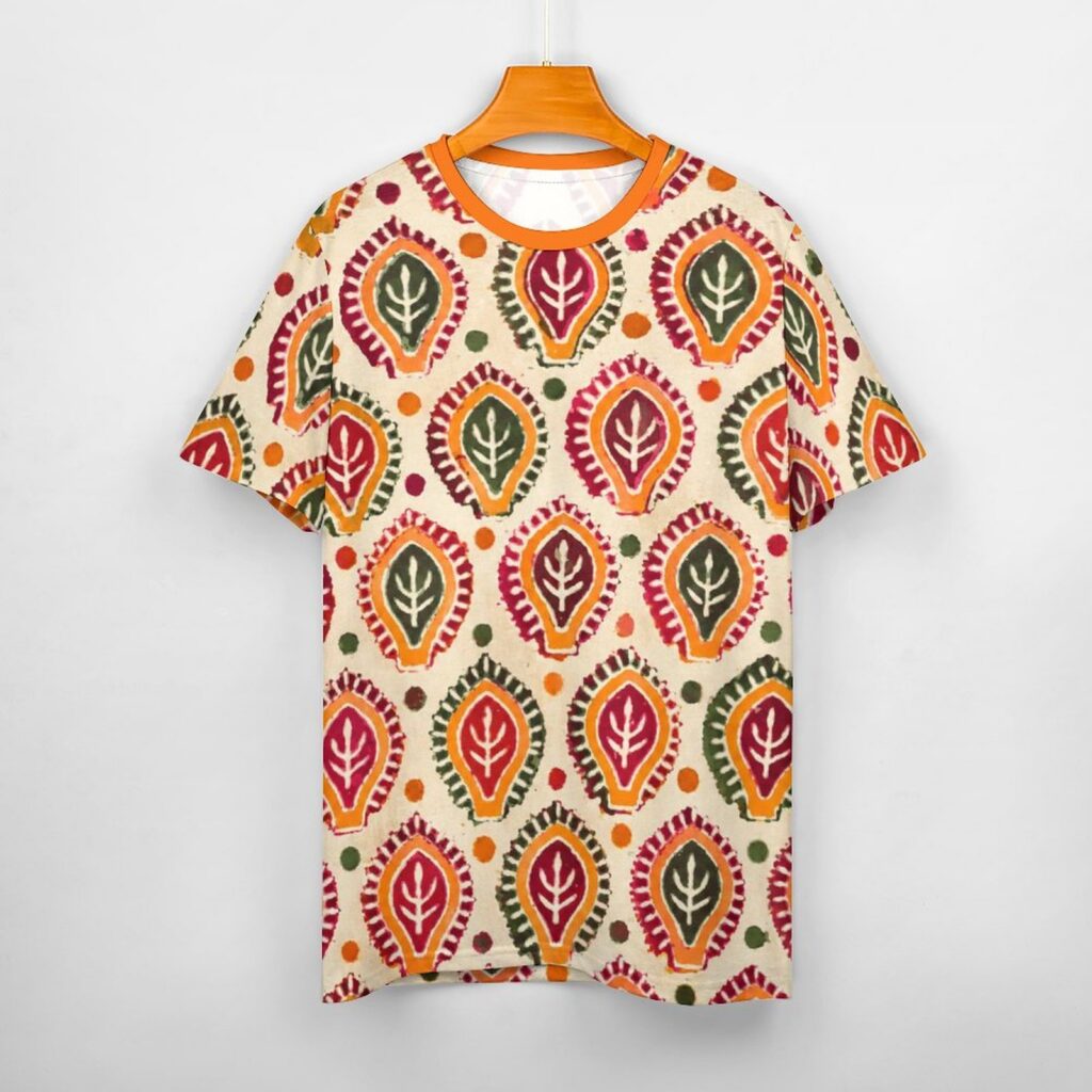 All over mugal print sanganeri bagru indian art paisley print tee shirt.