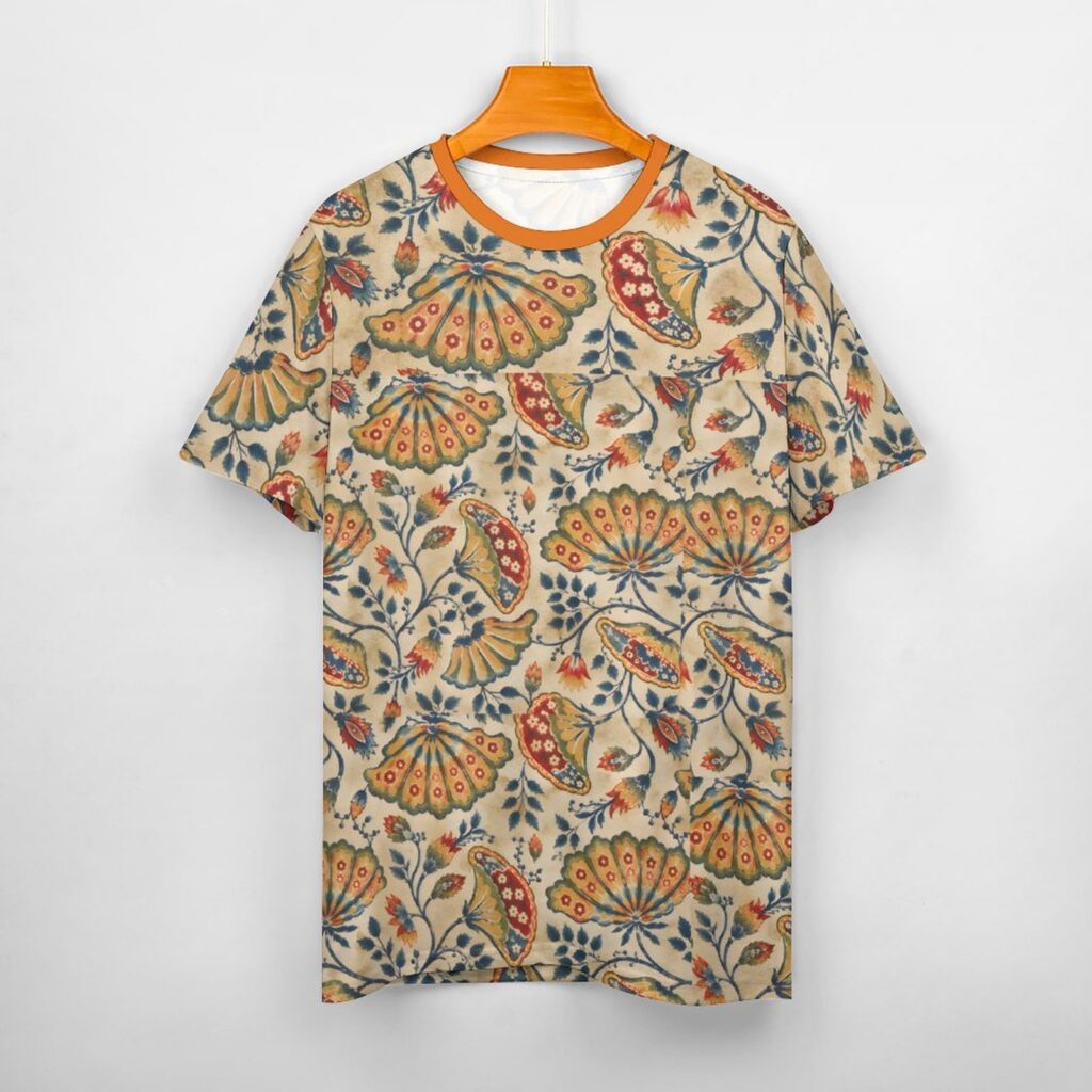 All over mugal print sanganeri bagru indian art Hand paisley print tee shirt.