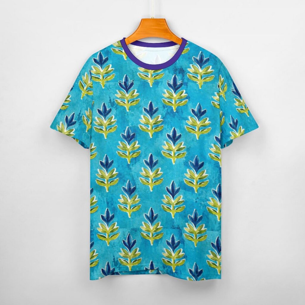 All over mugal print sanganeri bagru indian art paisley print tee shirt.