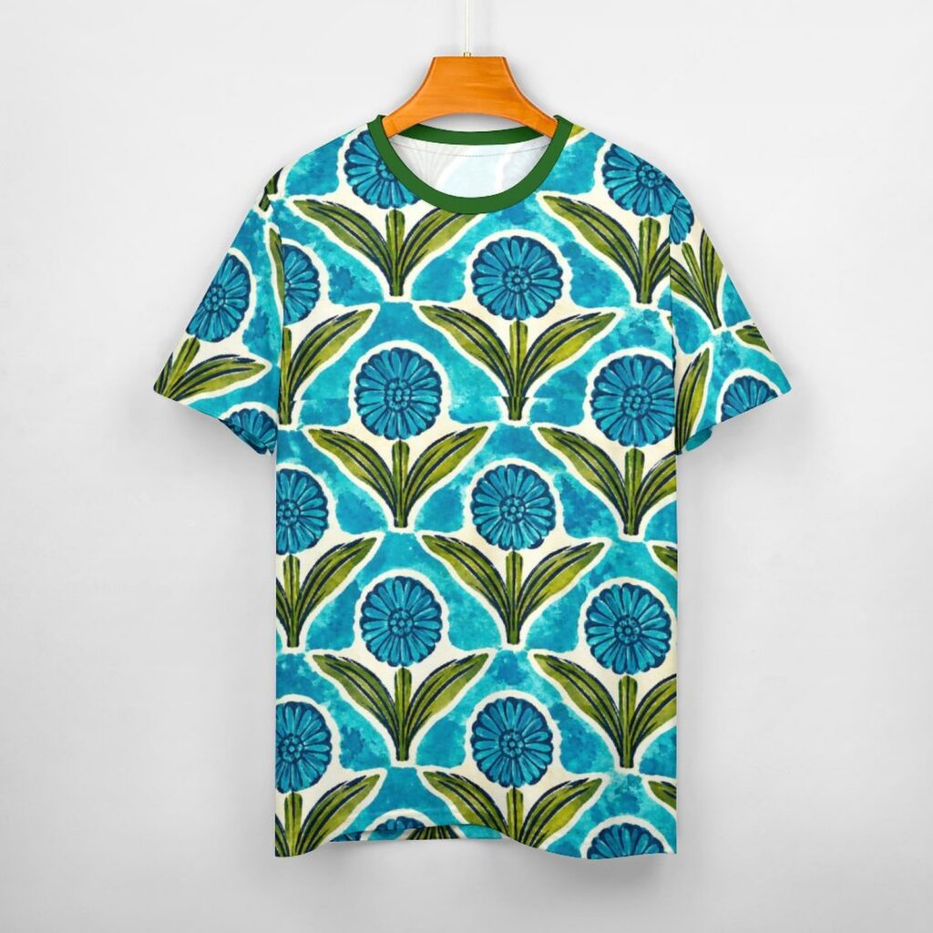 How to Choose Comfortable and Breathable Ethnic Print Cotton T-Shirts for Everyday Casual and Office Wear All over mugal print sanganeri bagru indian art paisley print tee shirt.