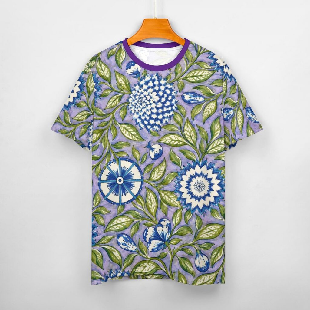 All over mugal print sanganeri bagru indian art paisley print tee shirt.