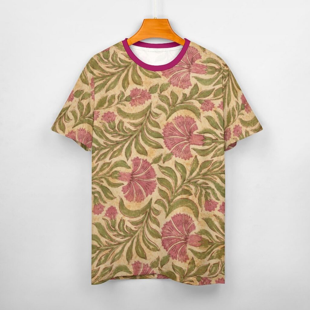 All over mugal print sanganeri bagru indian art paisley print tee shirt.