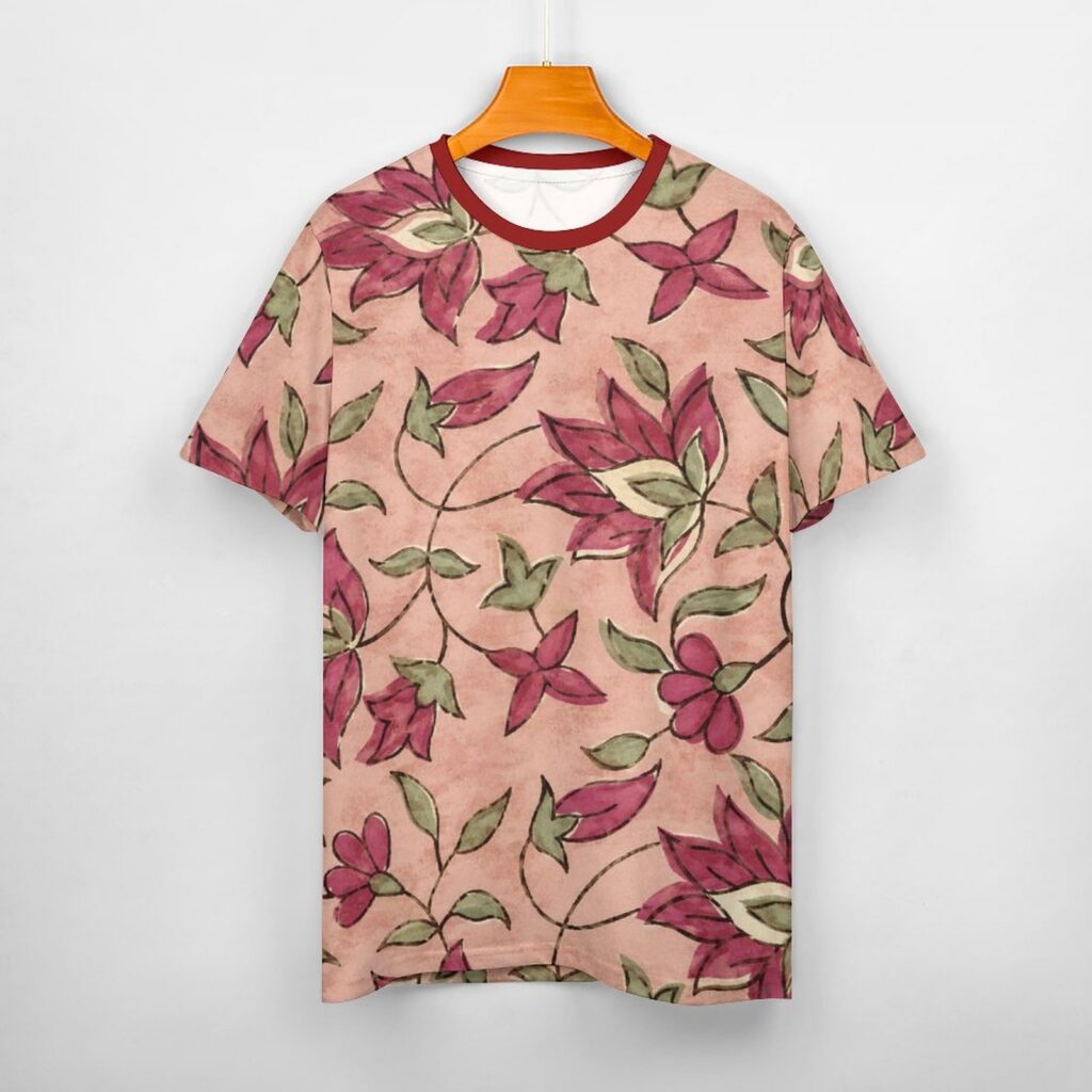 All over mugal print sanganeri bagru indian art paisley print tee shirt.