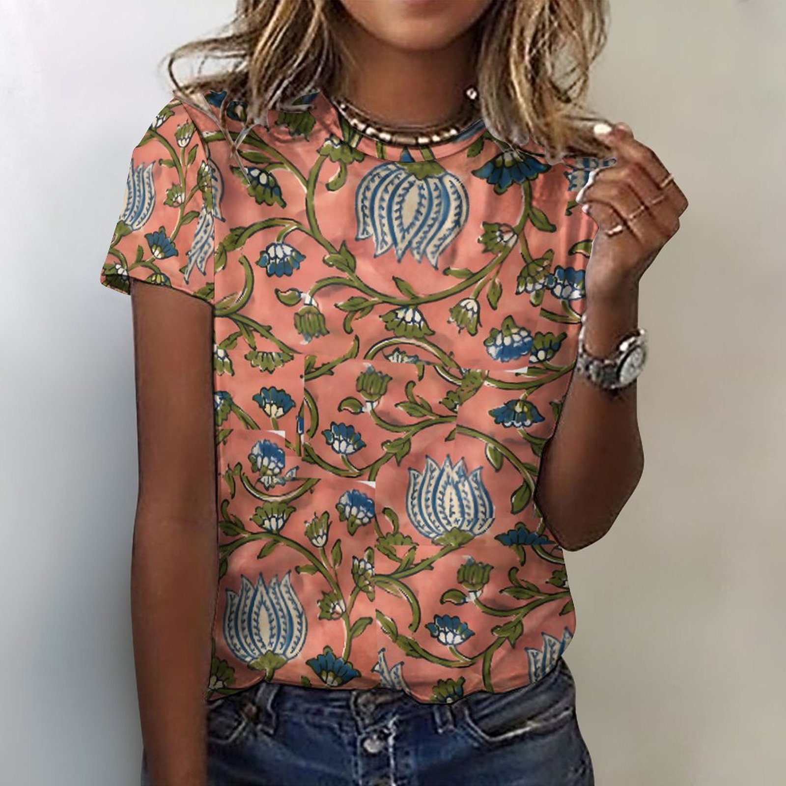 All over mugal print sanganeri bagru indian art paisley print tee shirt. All over mugal print sanganeri bagru indian art paisley print tee shirt.