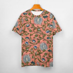 All over mugal print sanganeri bagru indian art paisley print tee shirt.